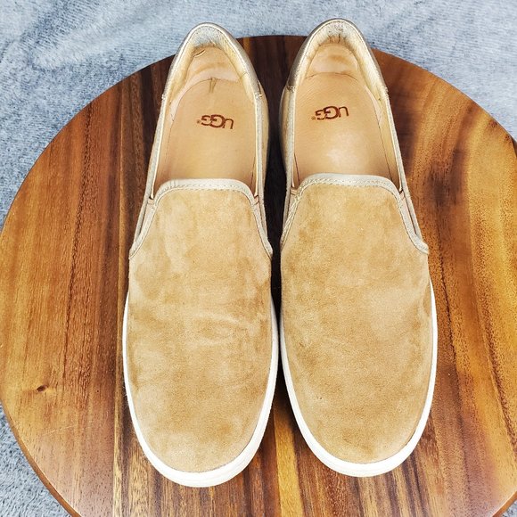Ugg Shoes Womens 9.5 Brown Gold Suede Leather Cas Casual Comfort Slip On Sneaker - Picture 6 of 9